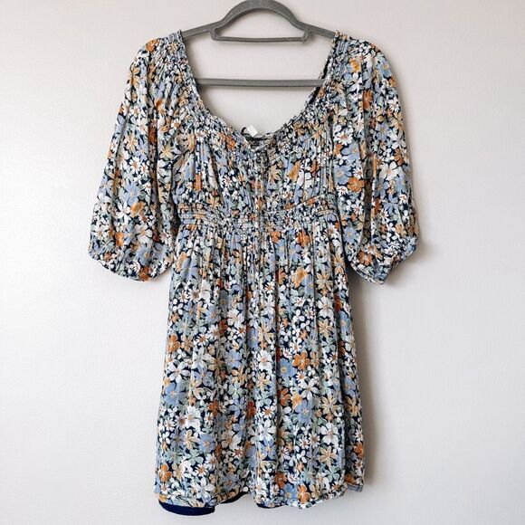 American Eagle Blue Boho Floral Mini Dress Size XS - Picture 2 of 8